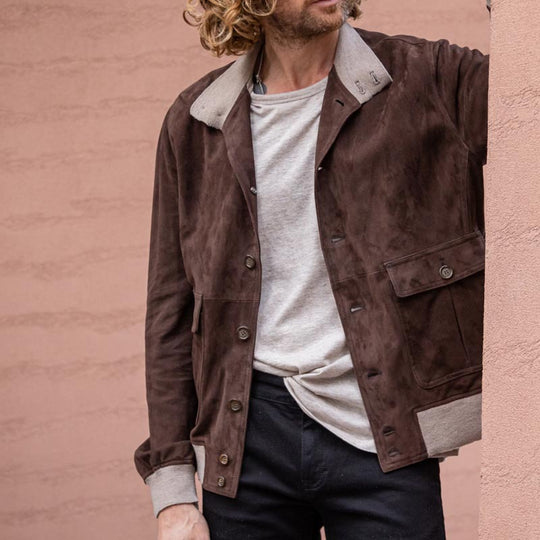 Herren elegante Wildlederjacke mit modernen Details EB