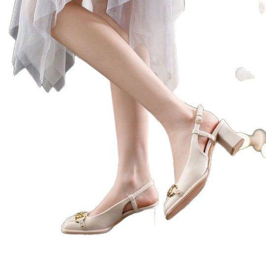 Damen elegante Slingback-Pumps mit modischem Blockabsatz und goldenen Details EB
