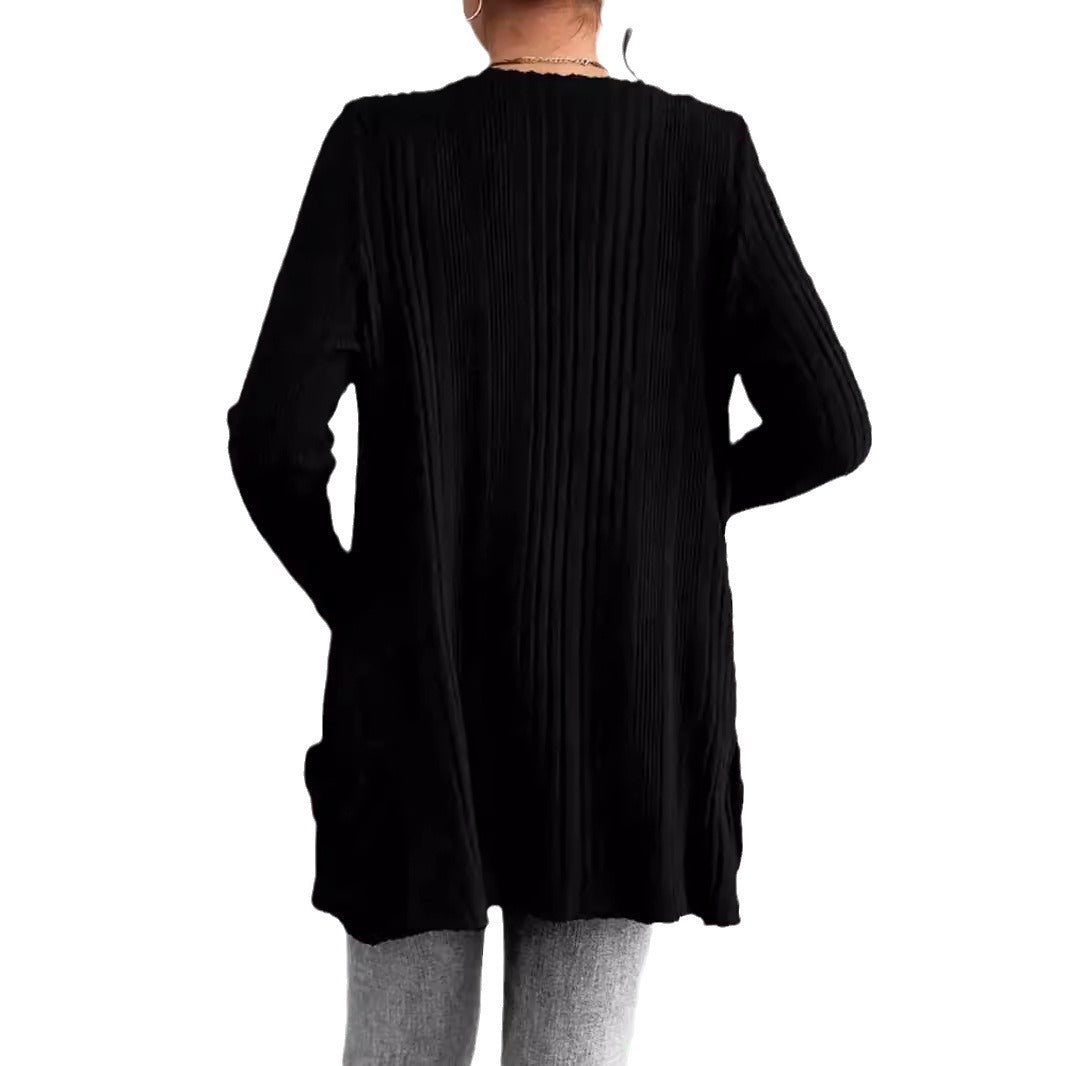Damen Strickjacke mit Rippstruktur und aufgesetzten Taschen EB
