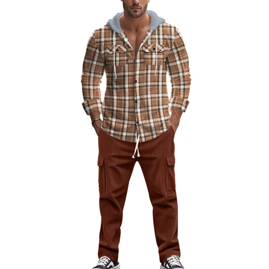 Herren gemusterte Kapuzenshirtjacke mit karierter Struktur und praktischen Taschen EB
