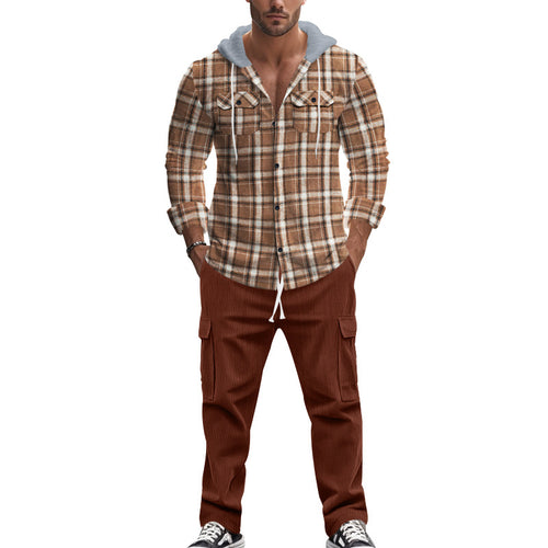 Herren gemusterte Kapuzenshirtjacke mit karierter Struktur und praktischen Taschen EB