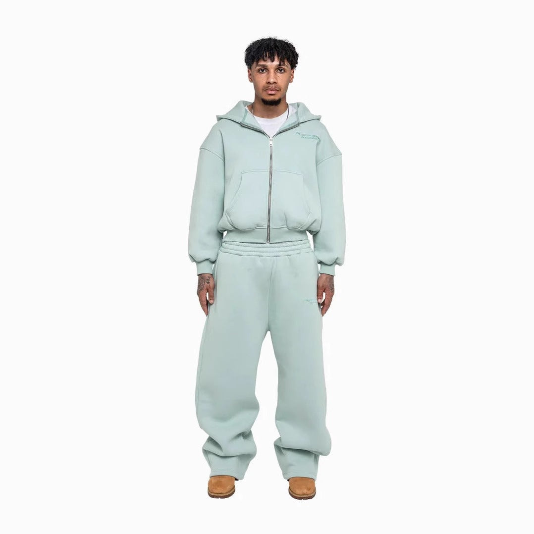 Herren nan lässiges Reißverschluss-Hoodie- und Palazzohose-Set mit dropped-shoulder Silhouette EB