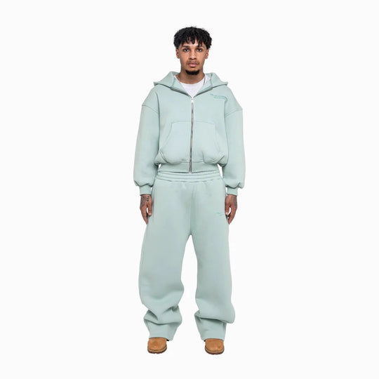Herren nan lässiges Reißverschluss-Hoodie- und Palazzohose-Set mit dropped-shoulder Silhouette EB
