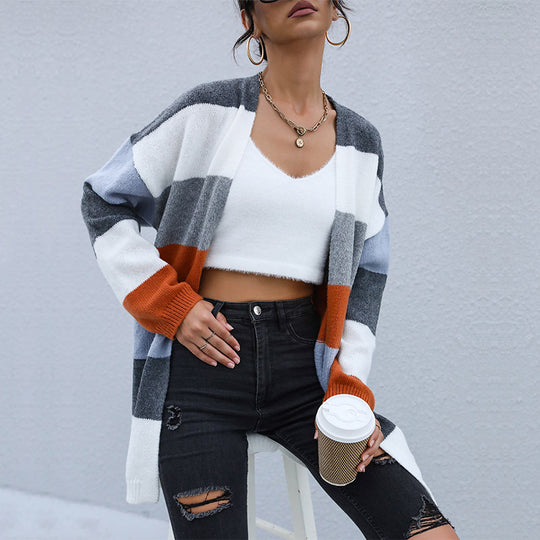 Damen Strickjacke im modischen Blockstreifen-Design EB