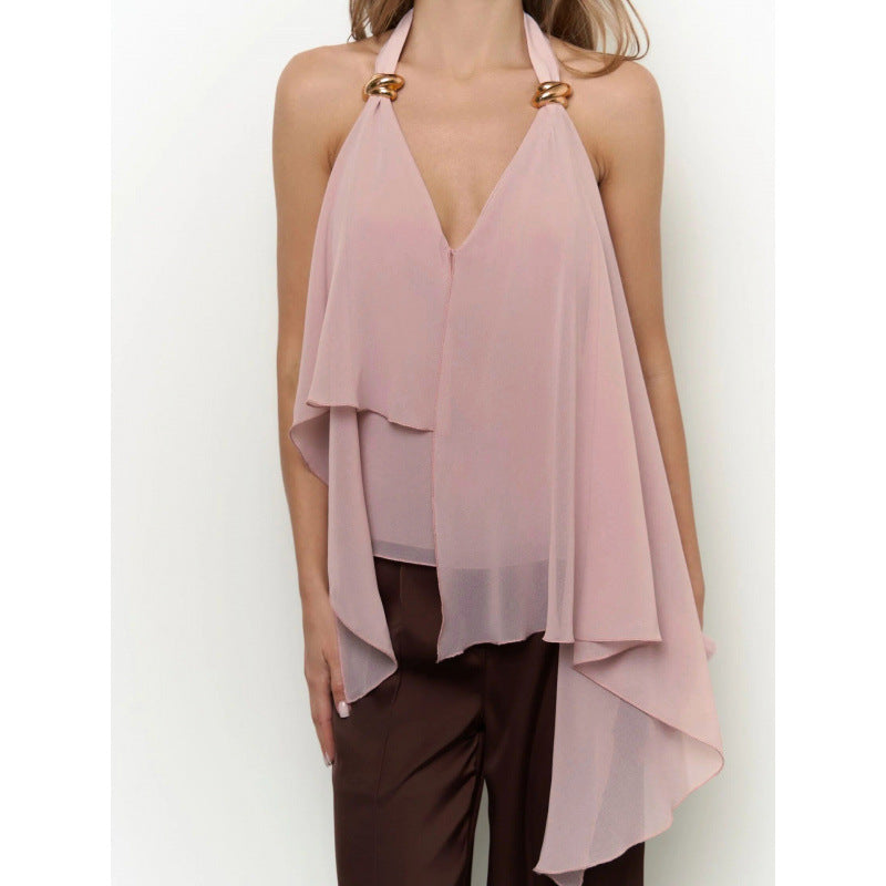Damen Chiffonoberteil mit asymmetrischem Schnitt und Glanzdetails EB