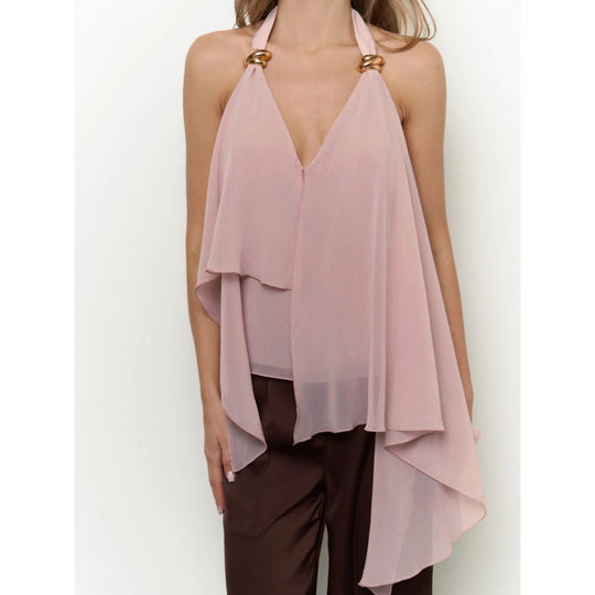 Damen Chiffonoberteil mit asymmetrischem Schnitt und Glanzdetails EB