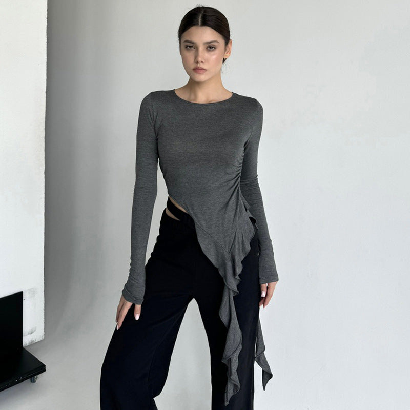 Damen Longsleeve mit asymmetrischer Raffung und figurumspielendem Design EB