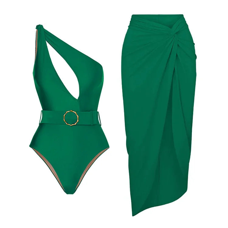 Damen Bademode Set mit Drapierung und Gürtel EB