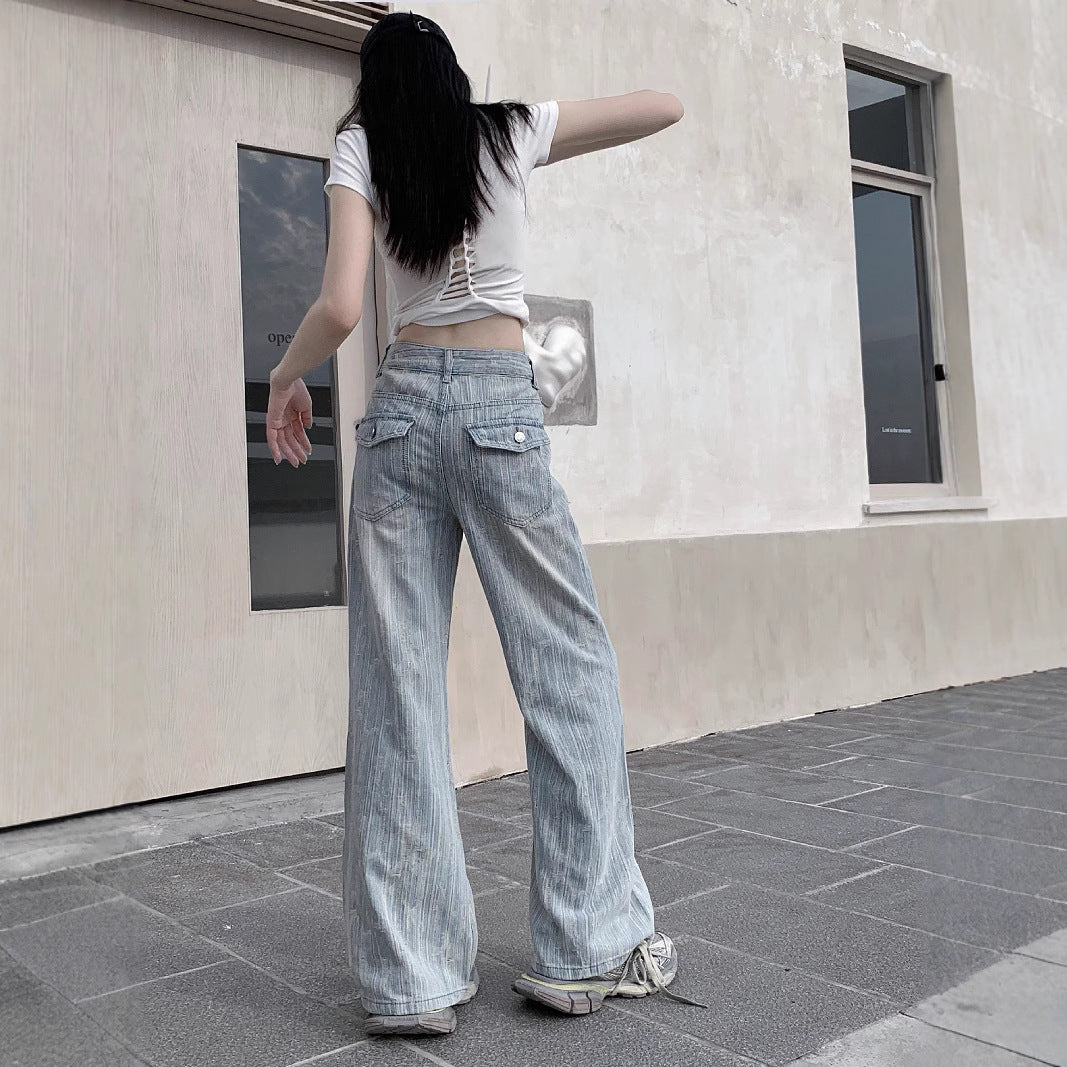 Damen Weite Jeans im lässigen Vintage-Stil mit einzigartigem Strukturdesign EB