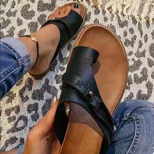 Damen Bequeme Zehentrenner-Sandalen mit verstellbarem Riemen und anatomischem Fußbett EB