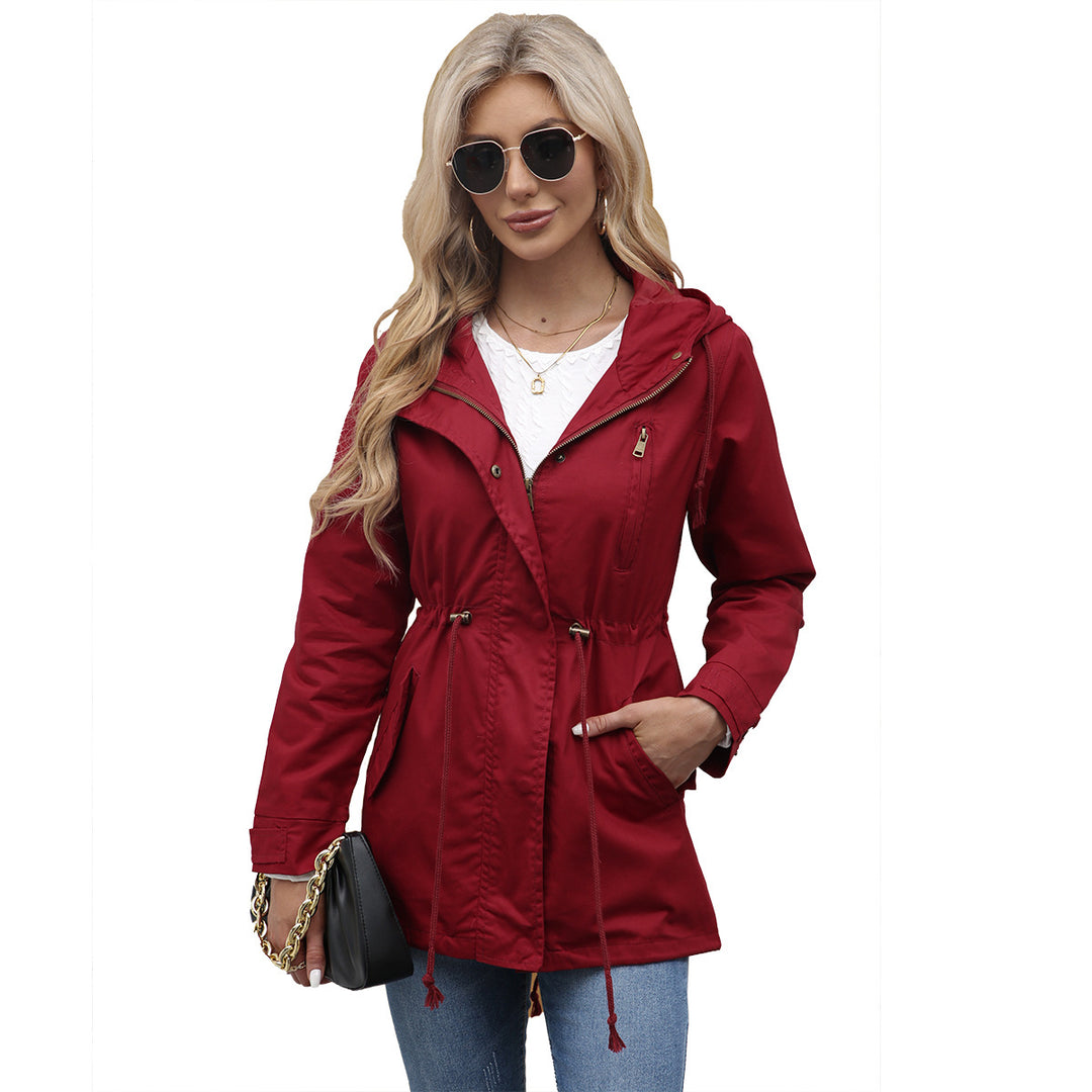 Damen nan leichter Parka mit Kapuze, Kordelzug und verdecktem Reißverschluss EB