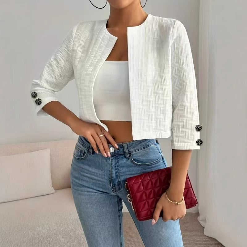 Damen Strukturierte Kurzjacke mit eleganten Knöpfen EB