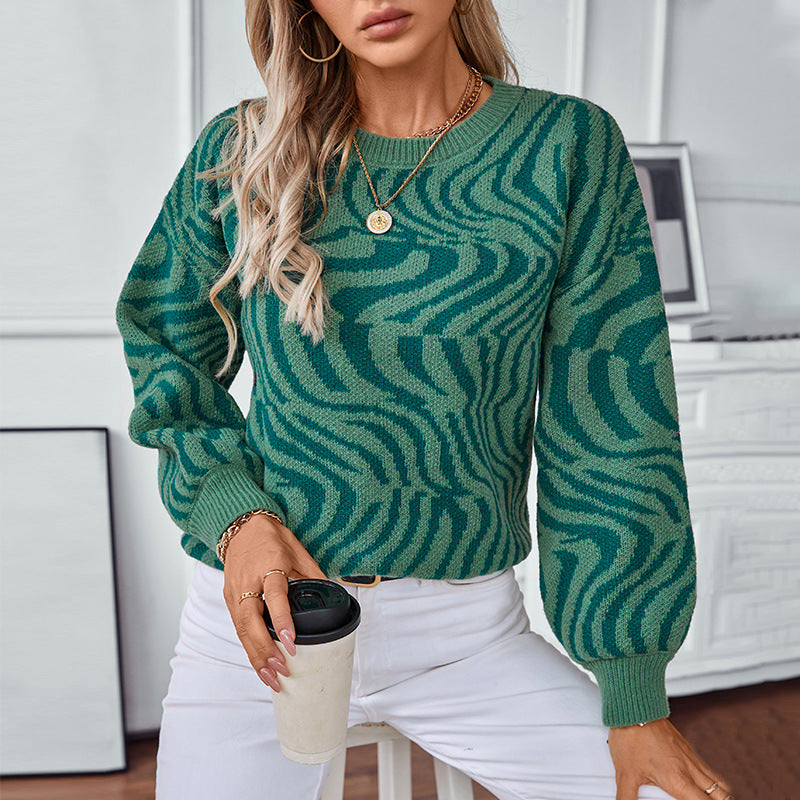 Damen modischer Strickpullover mit einzigartigem Wellenmuster EB