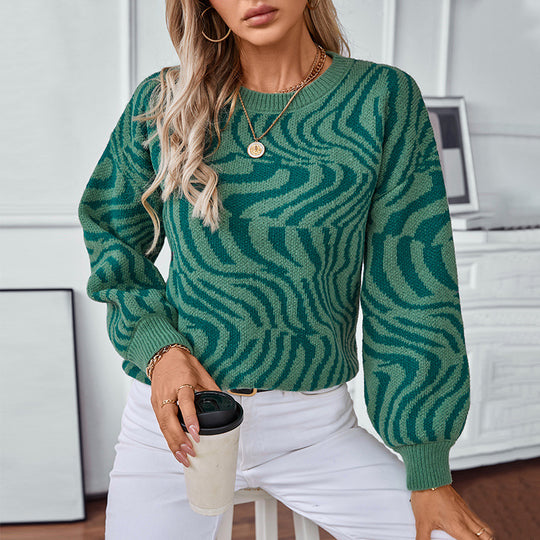 Damen modischer Strickpullover mit einzigartigem Wellenmuster EB