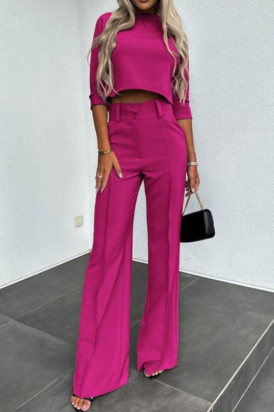 EB | Ärmel Pullover Weitbeinige Hosen Geschäftliche Freizeit Outfits Satz