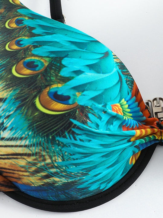 Damen Triangel-Bikini mit extravagantem Federdesign und funkelnden Akzenten EB