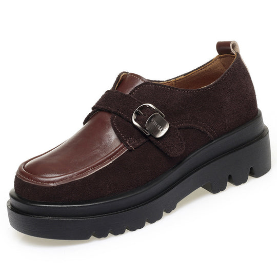 Damen Mokassins mit modischem Riemen und robustem Blockabsatz EB