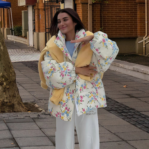 Damen Freizeitjacke mit floralem Muster und voluminösen Ärmeln EB