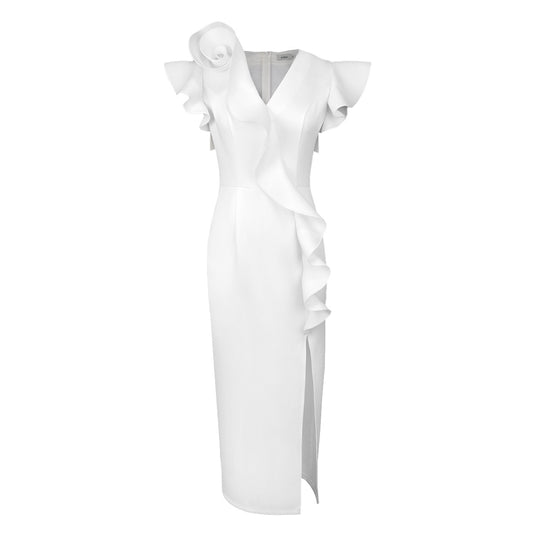 Damen elegantes Kleid mit asymmetrischem Rüschendetail EB