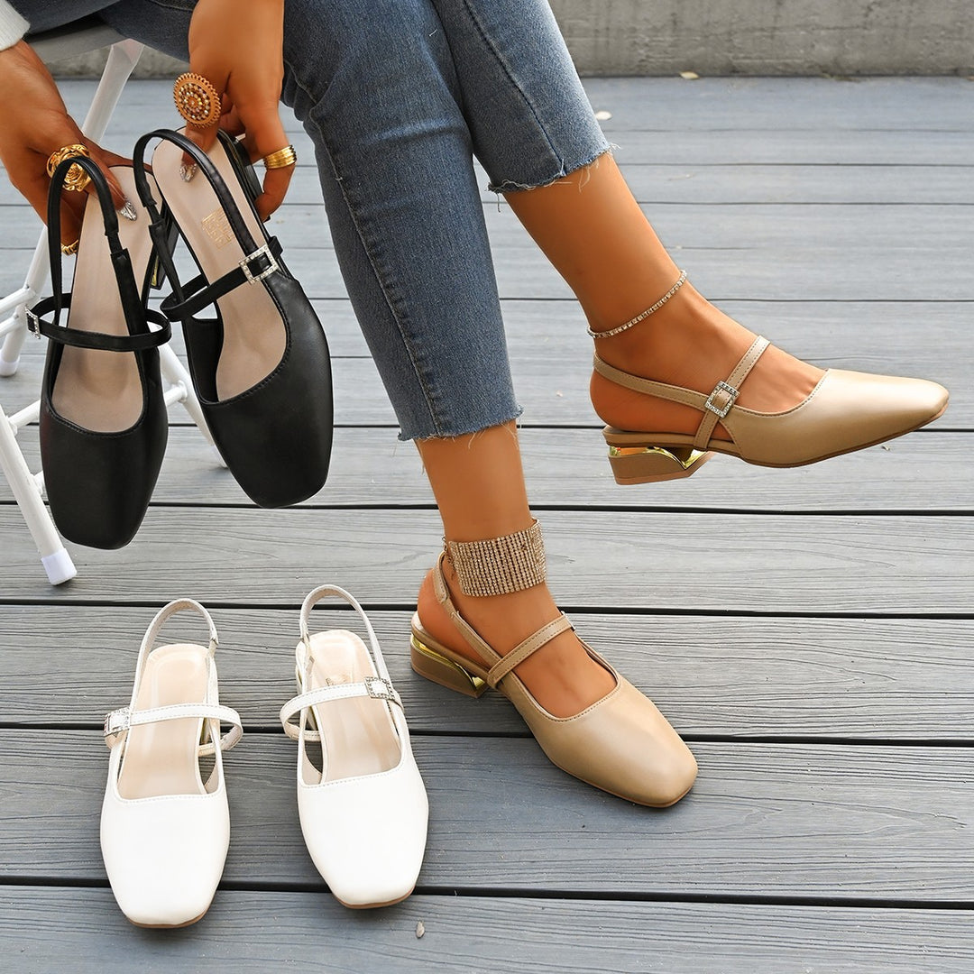 Damen Slingback-Ballerinas mit eleganter Schnallenverzierung und Komfortabsatz EB
