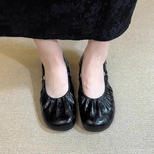 Damen Ballerinas mit elastischem Falten-Design und anpassbarem Riemen EB