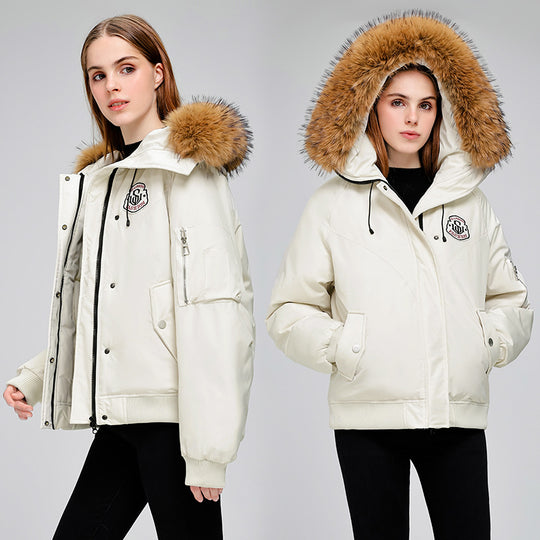 Damen Sportliche Pufferjacke mit abnehmbarem Kunstfellkragen und praktischen Taschen EB