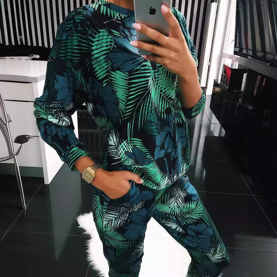 Damen Freizeitanzug mit floralem Print und praktischen Taschen EB