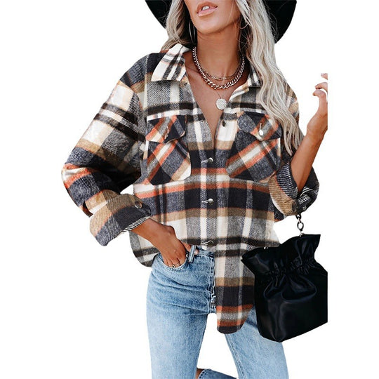 Damen Karierte Overshirt Jacke EB