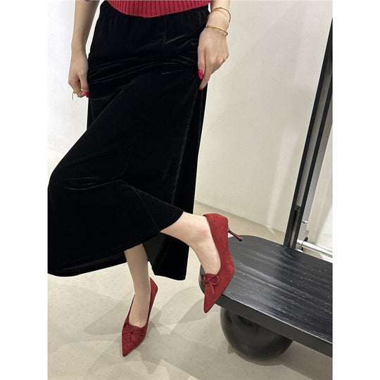 Damen spitze Pumps mit elegantem Schleifendetail EB
