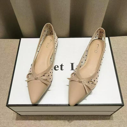 Damen elegante Ballerinas mit modischem Tiefe-Ausschnitt und verspieltem Schleifenakzent EB