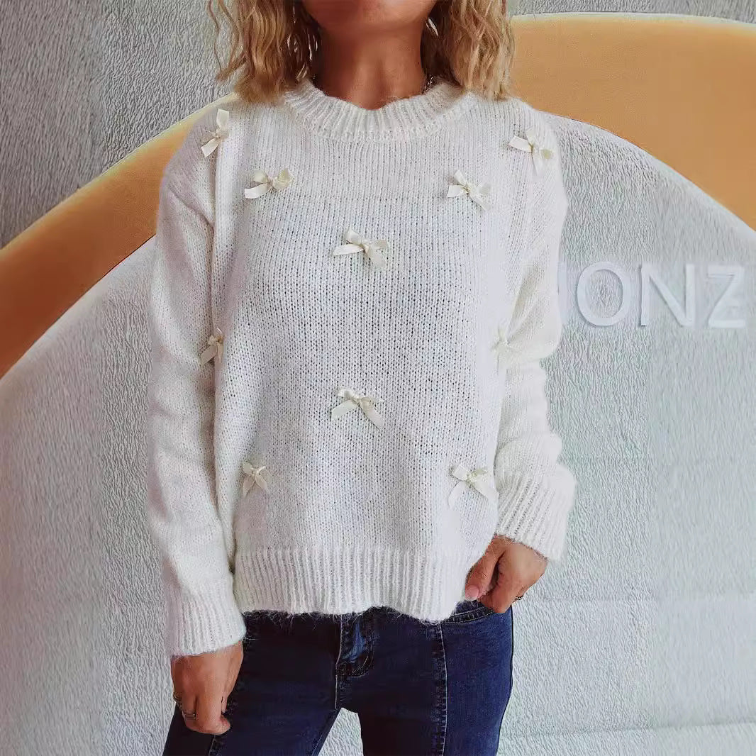Damen Strickpullover mit verspielten Schleifenakzenten EB