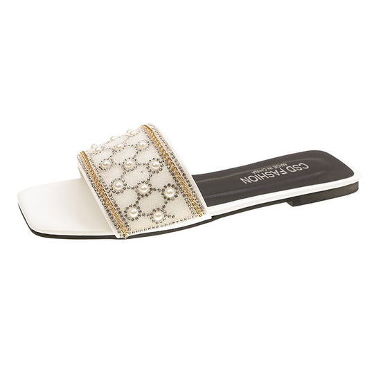 Damen elegante Badeslipper mit glamourösem Schmuckdetail EB