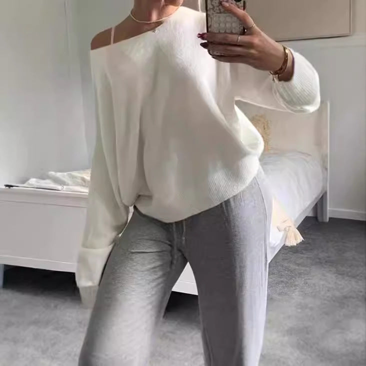 Damen Oversized Strickpullover mit schulterfreiem Design EB