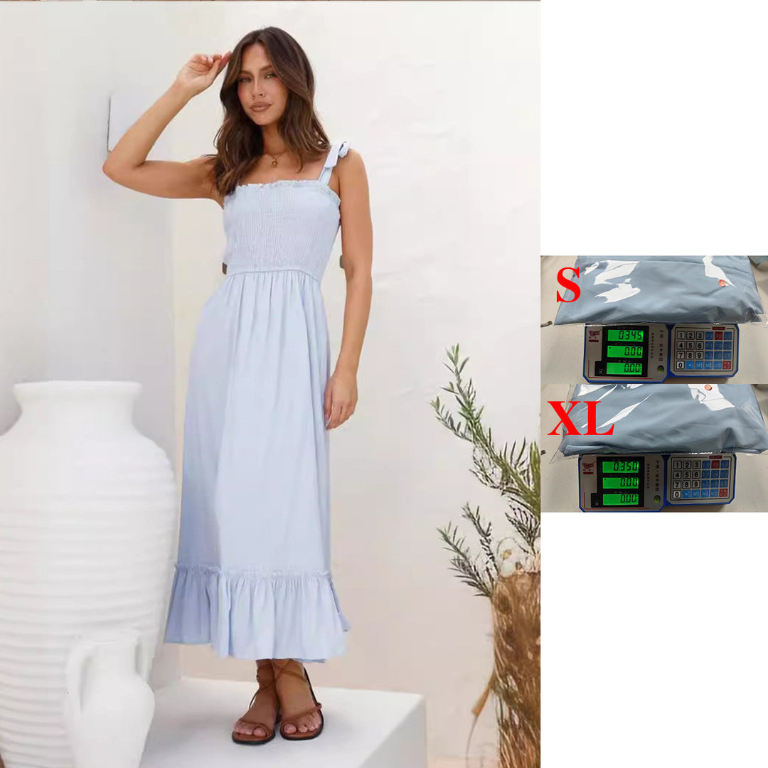 Damen Maxikleid mit verspieltem Rüschensaum und elastischem Oberteil EB