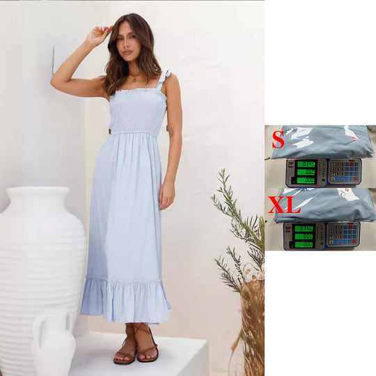 Damen Maxikleid mit verspieltem Rüschensaum und elastischem Oberteil EB