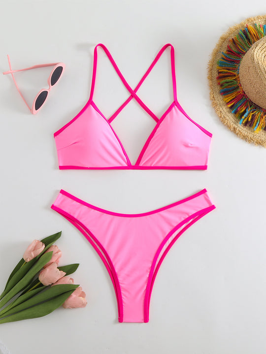 Damen Bikini-Set mit modischen X-Trägern und hoch geschnittenem Bottom EB