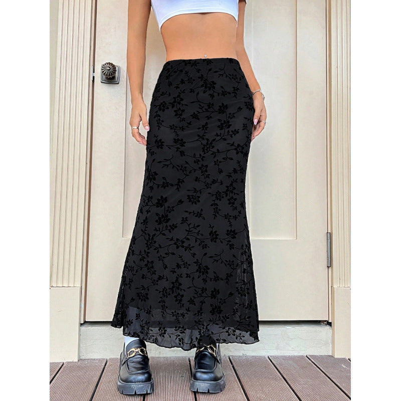 Damen Eleganter Maxirock mit floralem Design und leichtem Stoff EB