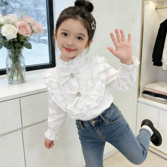 Mädchen elegante Bluse mit Volant und Rüschendetails EB