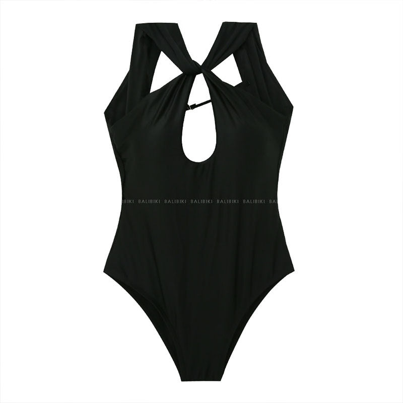 Damen Einteiler Badeanzug mit elegantem Knotendesign und tiefem V-Ausschnitt EB