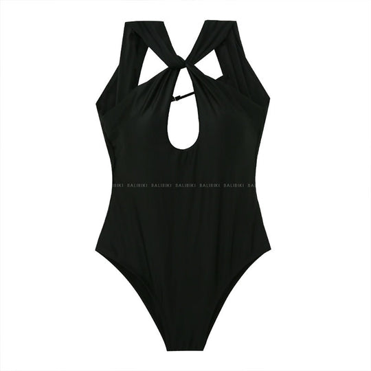 Damen Einteiler Badeanzug mit elegantem Knotendesign und tiefem V-Ausschnitt EB