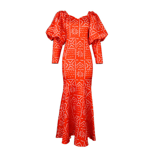 Damen Elegantes Maxi-Kleid mit extravaganten Puffärmeln und schimmerndem Design EB