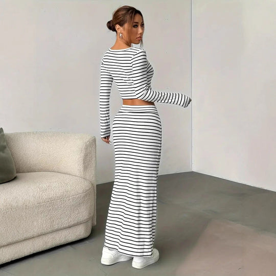 Damen Maxikleid im modernen Streifenlook EB