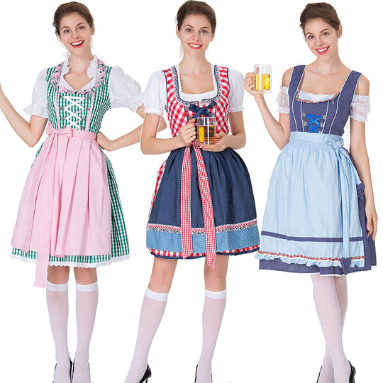 Damen nan traditionelles Oktoberfest Dirndl mit Rüschenbluse, geschnürtem Mieder und Schleifen-Schürze EB