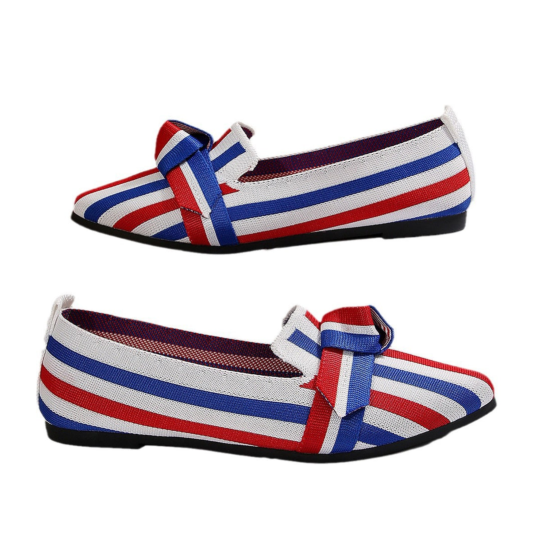 Damen Ballerinas mit modischem Streifenmuster und dekorativem Schleifen-Detail EB