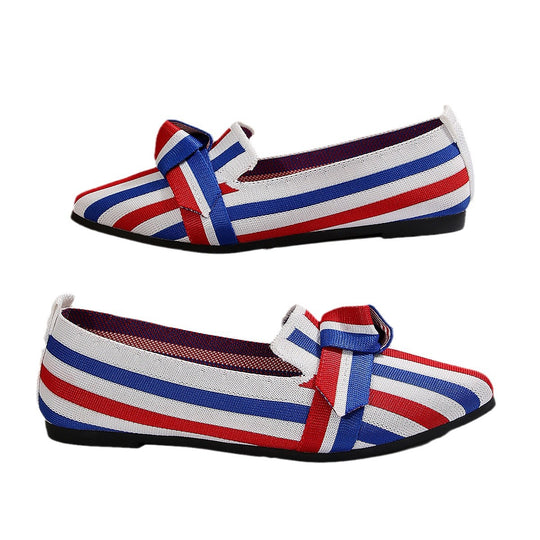 Damen Ballerinas mit modischem Streifenmuster und dekorativem Schleifen-Detail EB
