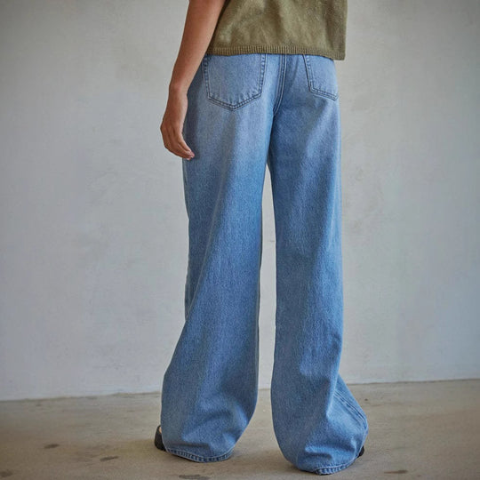 Damen Weit geschnittene Jeans im Vintage-Stil mit hohem Bund und eleganten Nähten EB