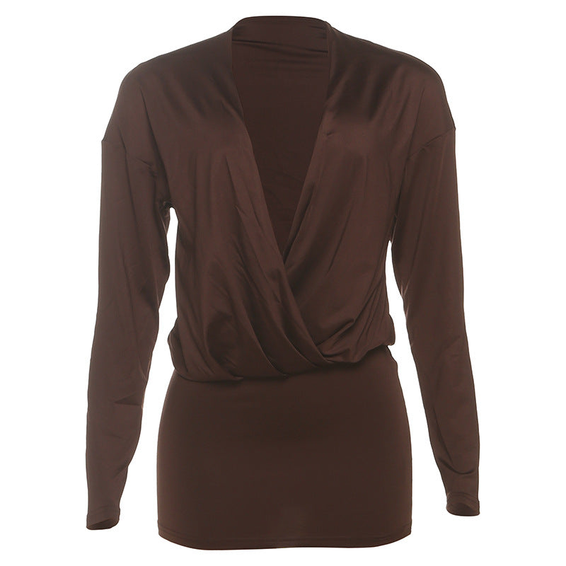 Damen elegantes Oberteil mit elegantem V-Ausschnitt und lockerer Passform EB