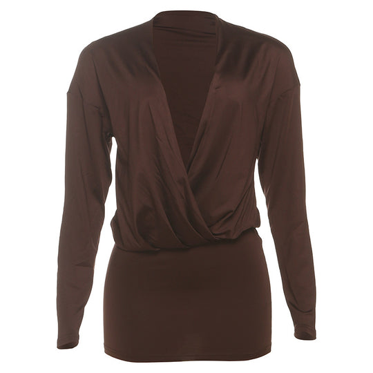 Damen elegantes Oberteil mit elegantem V-Ausschnitt und lockerer Passform EB