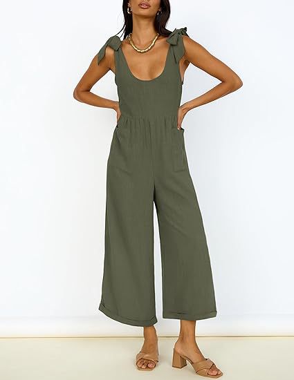 Damen Lässiger Jumpsuit mit verstellbaren Trägern und weitem Bein EB