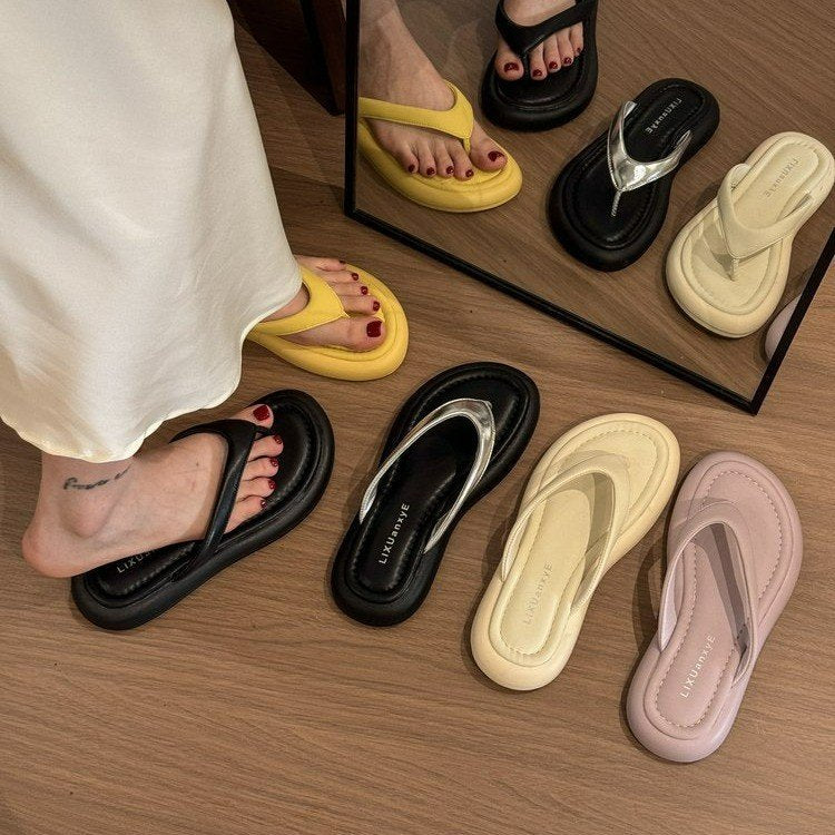 Damen komfortable Zehentrenner-Sandalen mit ergonomischer Innensohle und flexiblem Riemendesign EB